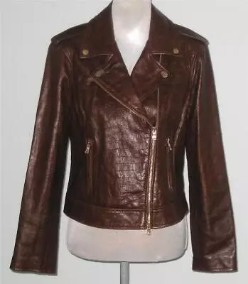 Buy NWT L'AGENCE Croc Embos Genuine Leather BIKER / MOTO Jacket L Brown MSRP$1495 • 308£