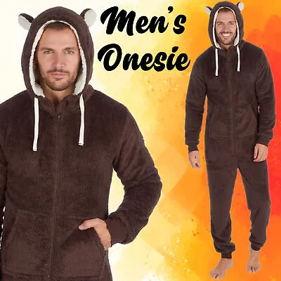 Buy Mens Adult 1Onesie Jumpsuit Pyjama Playsuit Hoodie Fluffy Fleece Bear Size S-XL • 26.99£