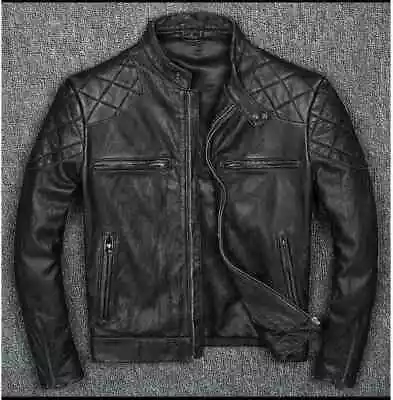 Buy Vintage Distressed Black Men Genuine Biker's Cow Hide Leather Jacket • 22.99£