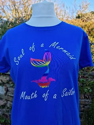 Buy 🌟Soul Of A Mermaid - Mouth Of A Sailor Slogan T Shirt Ladies L Blue 🌟 • 12£