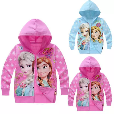 Buy Kids Girls Frozen Elsa Anna Princess Hooded Coat Zip Hoodies Jacket Sweatshirt ↑ • 12.06£