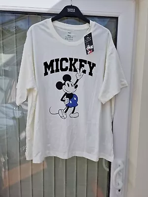 Buy M&S Ladies Disney T Shirt Size 20 Ivory/Blue/Black Mix Short Sleeves Side Splits • 17£