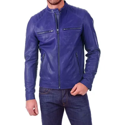 Buy Men's Genuine Lambskin Leather Jacket Slim Fit Motorcycle Jacket • 107.27£