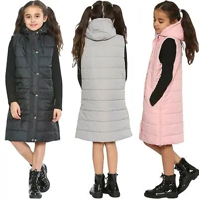 Buy Kids Puffer Padded Hooded Gilet Long Line Sleeveless Bodywarmer Zipper Jacket • 25.99£