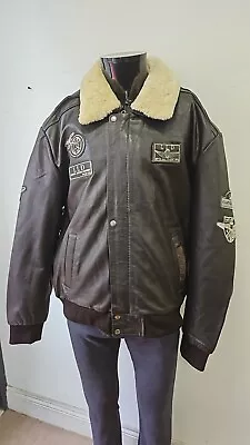 Buy Men's G-1 Flight Brown Cowhide Leather Jacket Beige Fur Collar Aviator Jacket • 76.49£