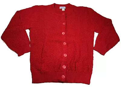 Buy Brunny Unisex Adult Sz M Red Cardigan Knit Button Up Christmas Sweater New Vtg • 9.91£