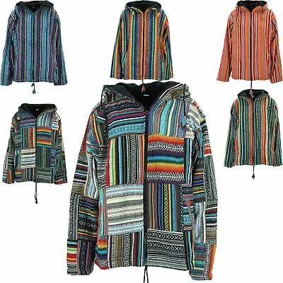 Buy Hippie Festival Lined Hooded Jacket Zip Up Cardigan Brushed Cotton Patchwork • 37.90£