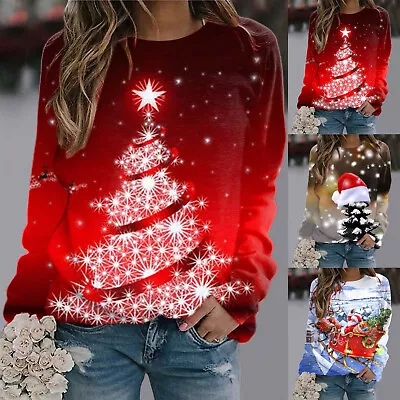 Buy Distressed Sweatshirt Women Womens Christmas Print O Neck Sweatshirt Round Neck • 27.49£