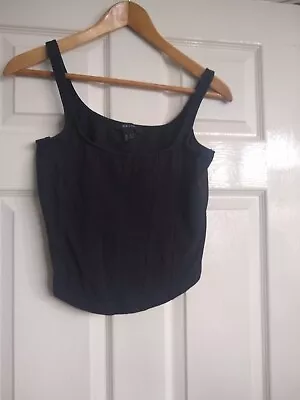 Buy Womens Black Sleeveless Vest Corset Cropped Top T Shirt Size 14 • 0.99£
