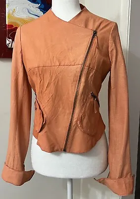 Buy Illia Anthropologie Women’s Leather Orange Side Zipper Moto Style Jacket Sz 6 • 72.39£