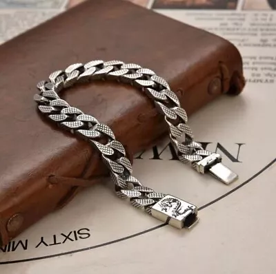 Buy Men Stainless Steel Dragon Scale Engraved Heavy Curb Link Bracelet Jewellery UK • 14.89£