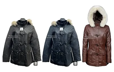 Buy Ladies Fur Hood Slim Fit Soft Casual Style Fashion Lambskin Leather Jacket 1165 • 41.65£