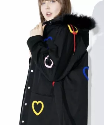 Buy Lazy Oaf Fleece Lined Black Hearts Parka Coat Jacket  Hood One Size • 65£