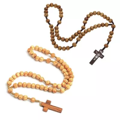 Buy Wooden Beads Carved Long Rosary Catholic Necklaces Male Female Jewelry • 6.34£