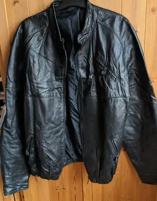 Buy Vintage 80s Leather Jacket Black, Size L, Bomber Jacket • 15£