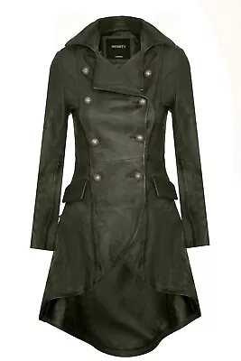 Buy Women's Gothic Green Leather Coat Edwardian Victorian Flare Goth Punk Jacket • 174.99£