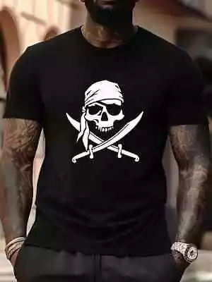 Buy Halloween Special Pirate Skull Printed Men's T-Shirt , Cotton Short Sleeve Top T • 9.49£
