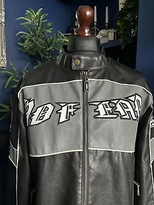 Buy NO FEAR Faux Leather Jacket PVC Biker Dark Brown Vintage Y2K Eyes Skull XXL Mens • 49.99£