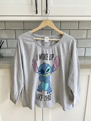 Buy Disney Stitch ‘I Woke Up Like This’ Grey Long Sleeve T-Shirt Size 20-22 • 3£