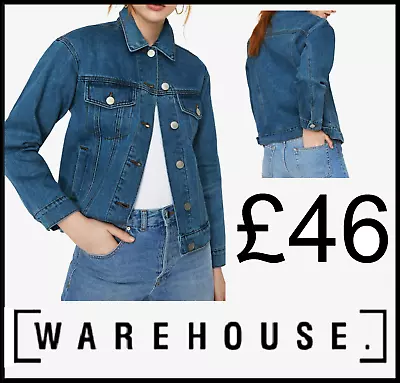 Buy New Warehouse Women Ladies Blue Button Boyfriend Jeans Denim Fitted Jacket Coat • 15.95£