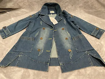 Buy NWT Unique Design Double Breasted Denim Jean Jacket Sz M With Button Sleeves • 36.85£