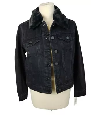 Buy Womens Black Denim Jacket Faux Fur Collar Style & Co Size M New With Tags • 27.99£
