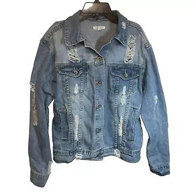 Buy Cherry Koko Jean Jacket Size M Distressed / Destroyed Light Wash Denim • 14.39£
