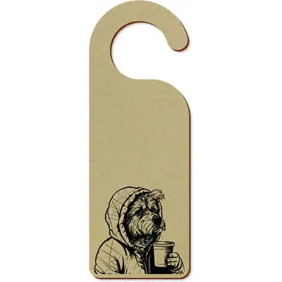 Buy 'Dog In Hoodie With Coffee' 200mm X 72mm Door Hanger / Sign (DH00035930) • 4.99£