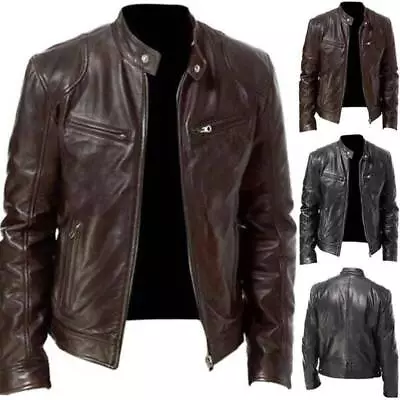Buy Uk Mens Vintage Cafe Racer Brown Black Leather Casual Slim Fit Real Biker Jacket • 24.85£