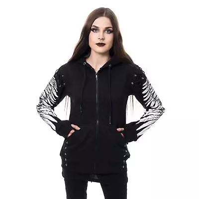 Buy Poizen Industries Elora Hood Ladies Black Goth Punk Emo Alternative Wings Lace • 54.99£