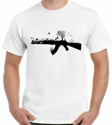 Buy Banksy Style T-Shirt AK47 DTG Mens Graffiti Art World Peace Love Freedom • 10.94£