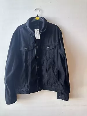 Buy Mens River Island Black Denim Jacket Button Up Size L • 19.99£