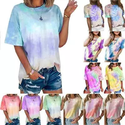 Buy LADY Tie Dye T-Shirt Tunic Summer Crew Neck Short Sleeve Tee Tops Blouse Daily • 15.16£