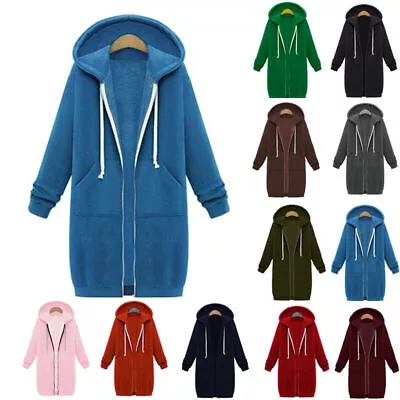 Buy Plus Size Womens Long Sleeve Hooded Zip Up Hoodie Jumper Jacket Cardigan Coat UK • 12.46£