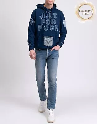 Buy RRP€240 JUST FOR POOR Hoodie Size M Reworked Contrast Denim Patches Pocket • 1.20£