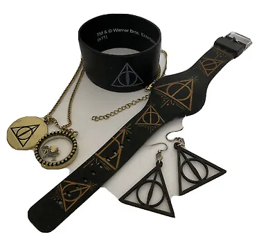 Buy Harry Potter Deathly Hallows Jewelry Lot Watch Charm Necklace 20” Earrings Lic • 23.62£