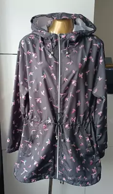 Buy Ladies Size L 14 - 16 Black With Bird Pattern Windbreaker Hooded Jacket Primark • 3.99£