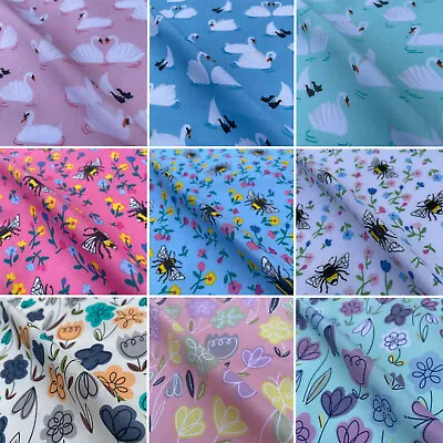 Buy Polycotton Floral Bees Comic Animals Dress Children's Craft Fabric | 45  Wide • 2.99£