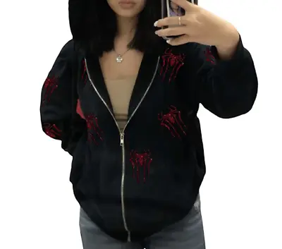 Buy Y2K Rhinestone Spider Hoodies Women Gothic Hoodie Zip Up Casual Sweatshirts Punk • 22.02£