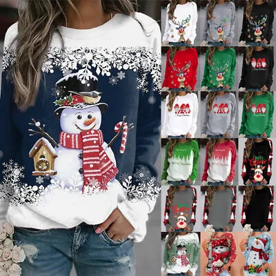 Buy Christmas Womens Loose Sweatshirt Jumper Blouse Ladies Long Sleeve Tops Size 12 • 3.89£