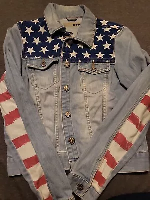 Buy Ladies Moto American Flag Denim Jacket Size 10 • 9£