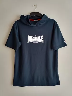 Buy Lonsdale London Printed Navy Hodded Short Sleeve Top Size XXL But Will Fits M/L • 5£