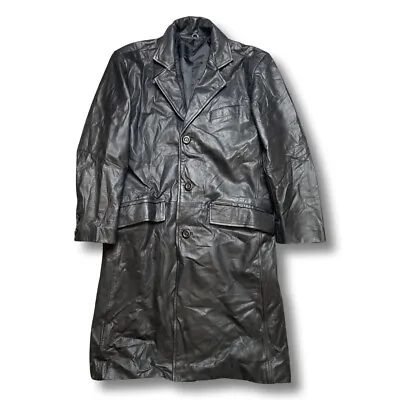 Buy Black Vintage Le Boz Genuine Long Matrix Style Leather Jacket Size 12/14 • 52£