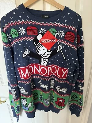 Buy Hasbro Monopoly Christmas Jumper Board Game Xmas Sweater NEW Men's Navy L Large • 20£