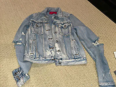 Buy Girls Jean Jacket In Blue With Iron Maiden On The Back- Size Small • 39.37£