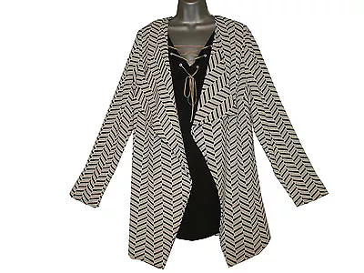 Buy  Plus Size Open Front Waterfall Chevron Print Jersey Jacket With Long Sleeves • 19.99£