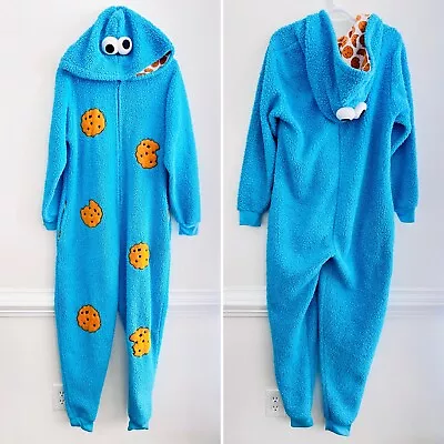 Buy Cookie Monster Adult One Piece Fuzzy Pajamas Zip Up Jumpsuit ~ Size Large / XL • 20.79£