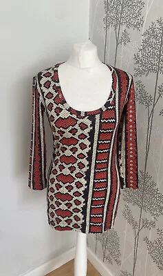 Buy Just Cavalli Red & White Snake Skin Print Stretch Fitted Top Size Large • 14.99£