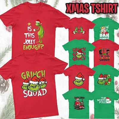 Buy NEW Funny Christmas T-Shirts Grinch Face Xmas Gift Family Matching Kids Mens Tee • 7.99£