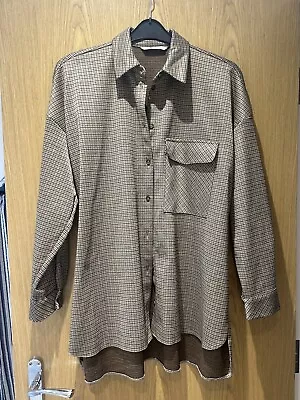 Buy Brown Beige Black Checked Shacket Houndstooth Shirt Jacket 14/16 • 6£